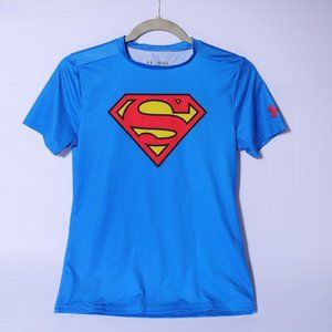 Under Armour Youth Boys DC Comics Superman Blue Heat Gear Tee, size XL
